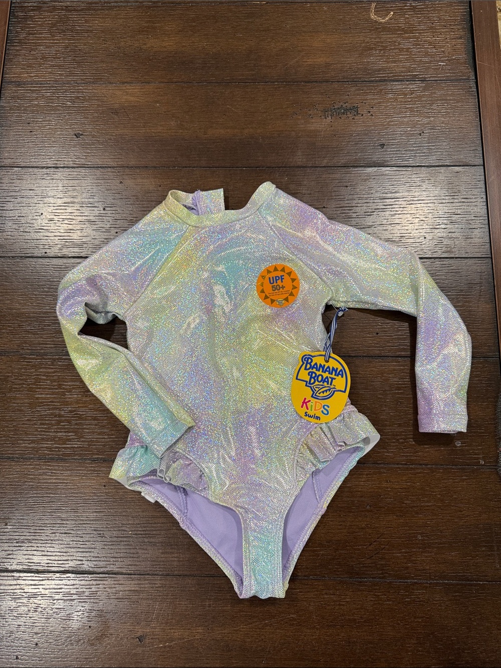 Banana Boat Kids One-Piece Swimsuit in Lilac with Holographic Sparkle